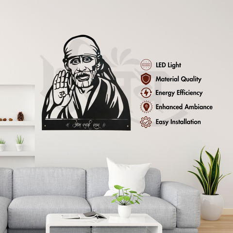 Sai Baba Om Sai Ram LED Metal Wall Decor