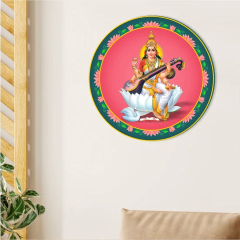 Saraswati Goddess Wooden Wall Decor